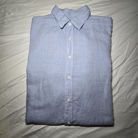 Perry Ellis Light Blue Cotton, Linen Men's Small Button Short Sleeve Shirt - Picture 1 of 11